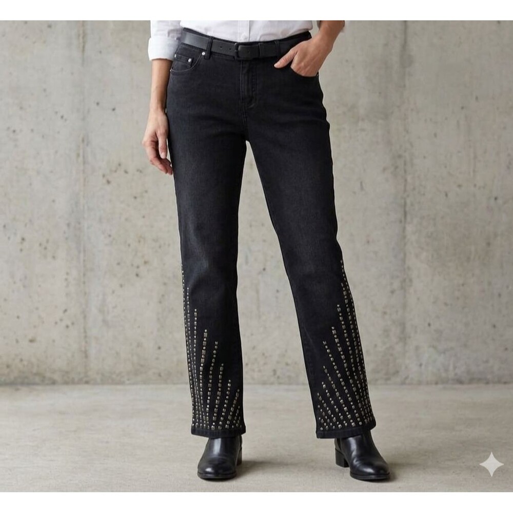 DG2 Diane Gilman Studded Jeans 12P Classic Stretch Straight Leg Petite Glam